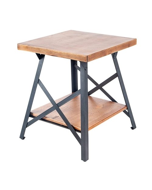 Solid Wood End Table with Metal Legs
